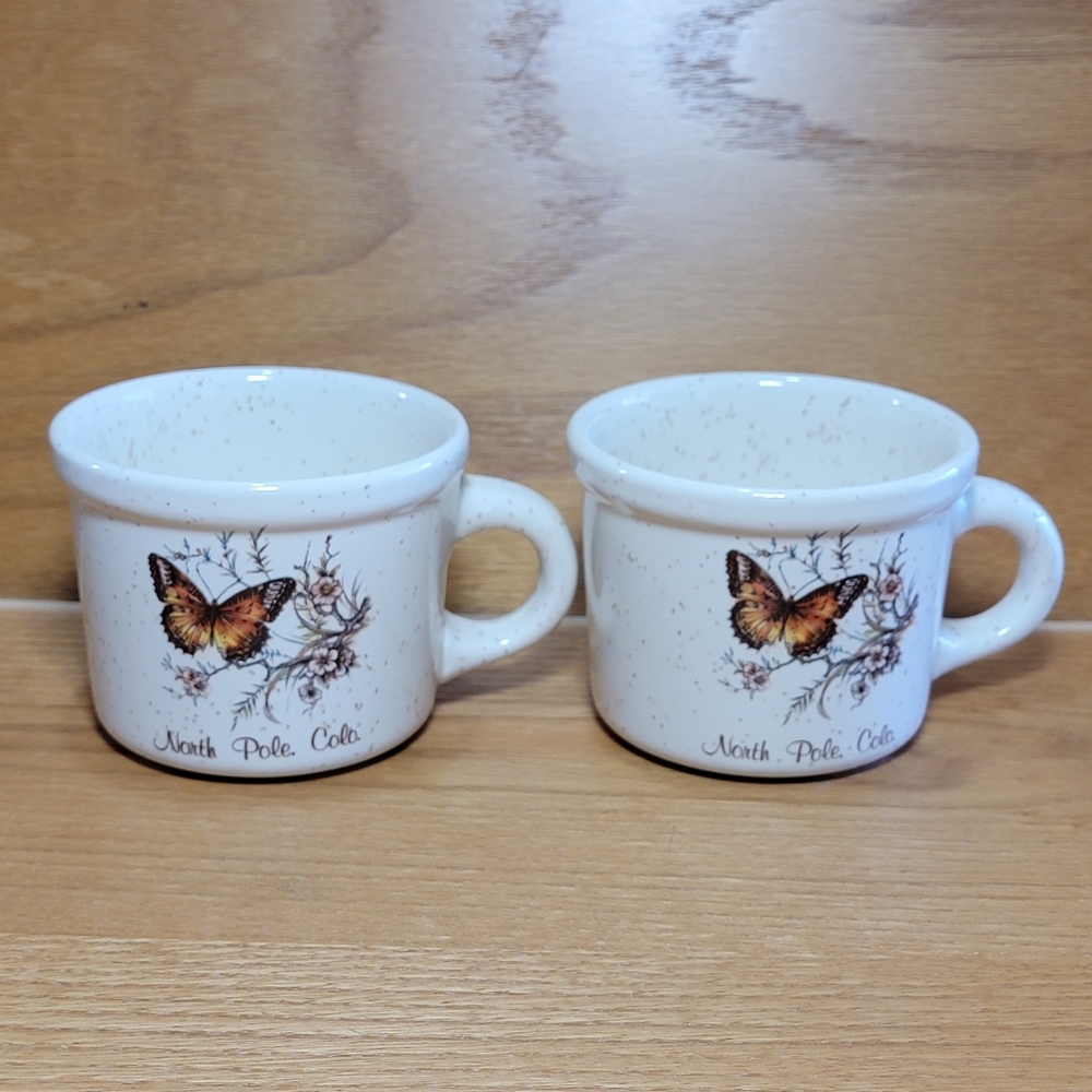 Set of 2 Vintage TREASURE CRAFT Coffee Mugs Butterfly Stoneware North Pole Cola